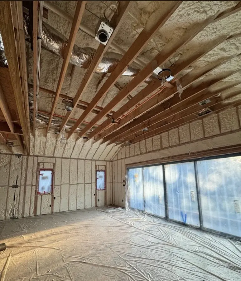 Interior walls and ceiling insulated with spray foam during new construction in Arroyo Grande